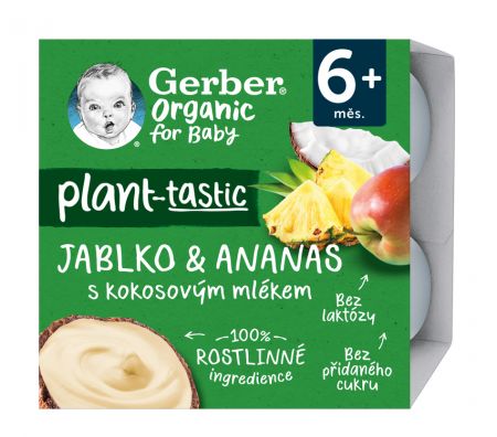 GERBER GERBER Organic 100% Dezert rostlinný jablko a ananas s kokosovým mlékem 4 x 90 g​