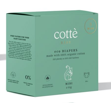 COTTÉ BABY COTTÉ BABY Pleny jednorázové ekologické Midi (4-9 kg) 28 ks