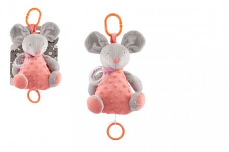 Teddies Myš natahovací hrací strojek plyš 16x20cm lososová na kartě v sáčku 0+