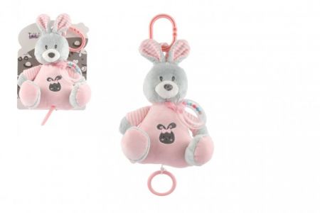 Teddies Zajíc natahovací hrací strojek plyš 15x21cm růžový na kartě v sáčku 0+