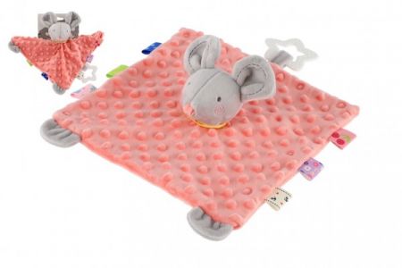 Teddies Myška usínáček chrastítko plyš 23x23cm lososová na kartě v sáčku 0+