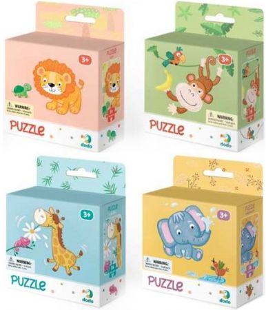 DODO DODO Puzzle 16 dílků mix 4 kusů (Slůně, Žirafa, Opička, Lev)