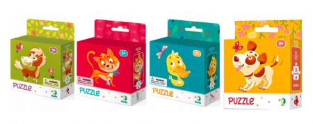 DODO DODO Puzzle 16 dílků mix 4 kusů (Pejsek, Kočka, Kačenka, Koník)
