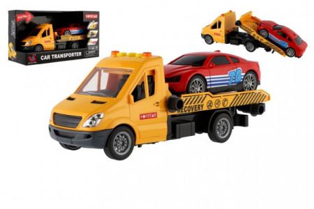 Teddies Auto odtahovka s autem plast 30cm na setrvačník na baterie se zvukem se světlem v krab. 33x18x13cm