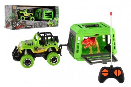 Teddies Auto RC s vlekem s dinosaurem plast 28cm na baterie 27mHz se světlem, zvukem v krabici 35x14x11cm
