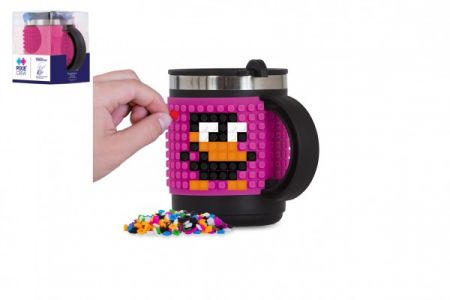 Termohrnek 440ml Pixie Crew se silikonovým panelem + pixely černá/růžová v blistru 13x15x9cm