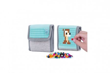 Peněženka Pixie Crew látková se silikonovým panelem + pixely šedá/tyrkysová v blistru 11x15cm