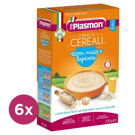 PLASMON 6x PLASMON Kaše bezlepková z rýže, kukuřice a tapioky 230 g, 4m+