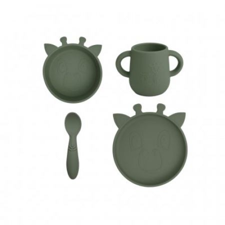 NUUROO Lykke Silikonový jídelní set Giraf Dusty Green