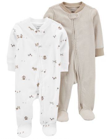 CARTERS CARTER'S Overal na zip Farm Animals&Stripes LBB 2ks neutrál 3m