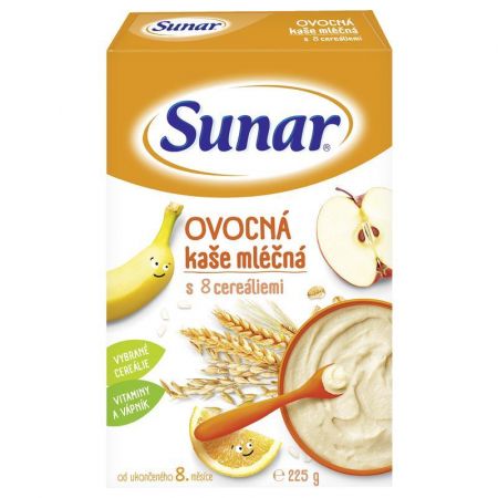 SUNAR SUNAR Kaše mléčná ovocná s 8 cereáliemi 225 g