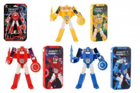 Teddies Transformer robot/telefon plast 14cm na baterie se zvukem, světlem 3 barvy na kartě