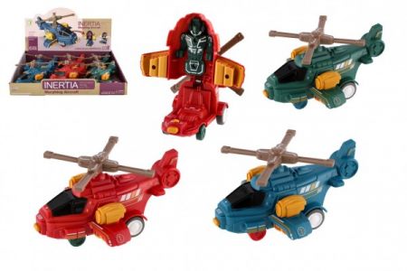 Teddies Vrtulník/Helikoptéra s robotem plast 15cm na setrvačník 3 barvy 6ks v boxu