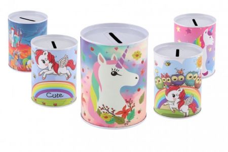 Teddies Pokladnička jednorožec plechová 7,5x10cm 5 druhů v sáčku