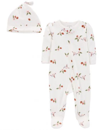 CARTERS CARTER'S Set 2dílný overal na zip, čepice White Hummingbird holka 9m