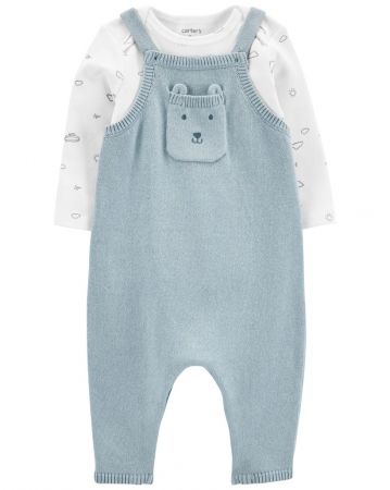 CARTERS CARTER'S Set 2dílný triko dl. rukáv, overal na ramínka Blue Bear neutrál 3m