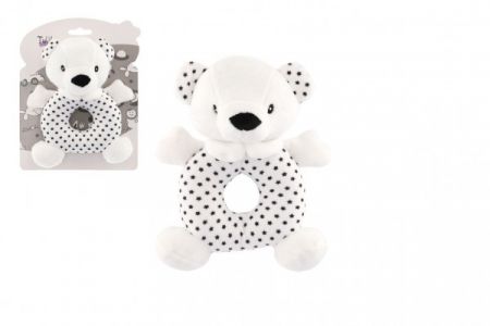 Teddies Chrastítko medvěd plyš 14x17cm bílý s hvězdičkami na kartě v sáčku 0+