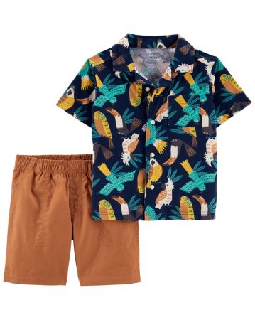CARTERS CARTER'S Set 2dílný košile kr. rukáv, kraťasy Multi Birds kluk 12m