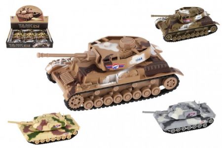 Teddies Tank kov/plast 13,5cm na setrvačník 4 barvy 12ks v boxu