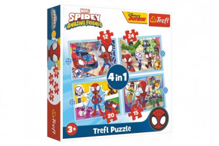 Trefl Puzzle 4v1 Spidey a jeho úžasní přátelé/Disney Marvel v krabici 28x28x6cm