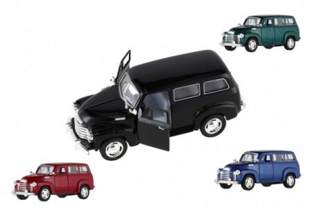 Teddies Auto Kinsmart Chevrolet 1950 Suburban Carryall kov/plast 13cm 4 barvy na zpětné natažení 12ks v boxu