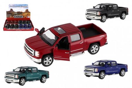Teddies Auto Kinsmart Chevrolet 2014 Silverado kov/plast 13cm 4 barvy na zpětné natažení 12ks v boxu