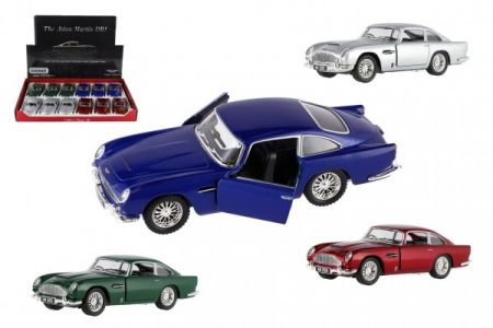 Teddies Auto Kinsmart Aston Martin DB5 kov/plast 13cm 4 barvy na zpětné natažení 12ks v boxu