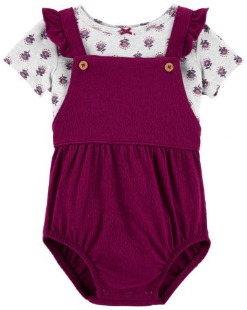 CARTERS CARTER'S Set 2dílný triko kr. rukáv, kalhotky na kšandy Purple Flowers holka NB/vel. 56