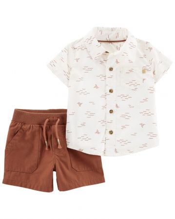 CARTERS CARTER'S Set 2dílný košile kr. rukáv, kraťasy Ivory Brown kluk 9m