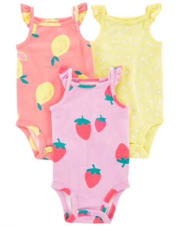 CARTERS CARTER'S Body na ramínka Dots Fruit holka 3ks 6m