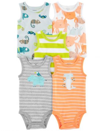 CARTERS CARTER'S Body bez rukávů Stripes Animals kluk 5ks NB/vel. 56
