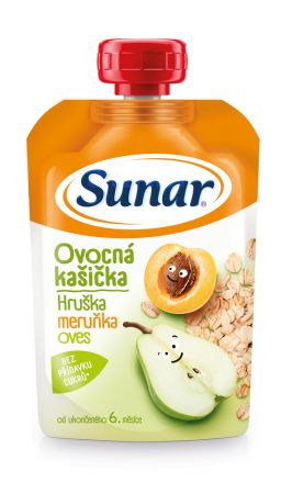 SUNAR SUNAR Kapsička Ovocná kašička hruška meruňka ovesné vločky 120 g