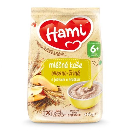HAMI HAMI Mléčná kaše ovesno-žitná s jablkem a hruškou 210 g, 6+