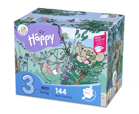 BELLAHAPPY BELLA HAPPY Pleny jednorázové 3 Midi (5-9 kg) 144 ks - Big TOY BOX