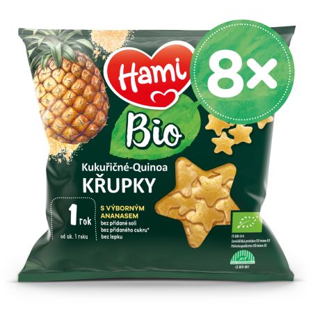 HAMI 8x HAMI BIO Křupky kukuřičné-quinoa s výborným ananasem 20 g, 12+