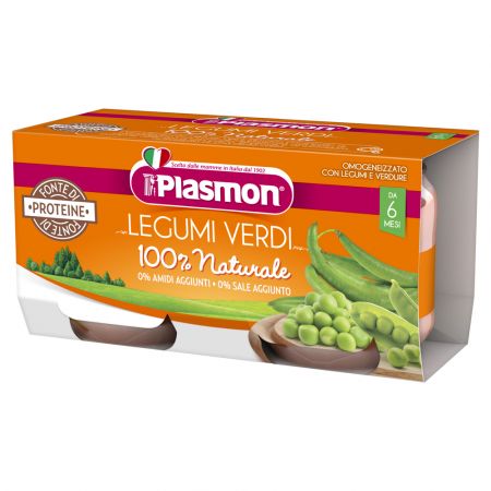 PLASMON PLASMON Příkrm bezlepkový zeleninový s hráškem a zelenými fazolkami 2x80g, 6m+