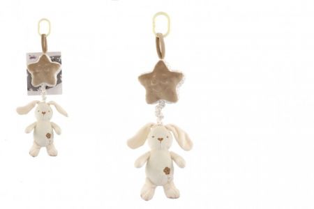 Teddies Zajíc s hvězdou plyš závěs na postýlku/kočárek natahovací hrací strojek 36cm na kartě v sáčku 0+