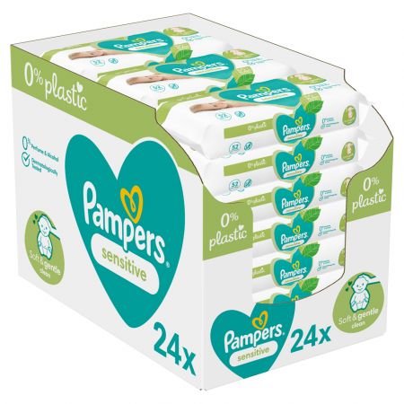 Pampers PAMPERS Sensitive vlhčené ubrousky Plastic Free 24 x 52 ks = 1248 ks