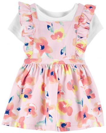 CARTERS CARTER'S Set 2dílný body kr. rukáv, šaty na kšandy Pink Floral dívka 3m