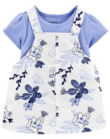 CARTERS CARTER'S Set 2dílný body kr. rukáv, šaty na kšandy Blue Floral dívka 18m