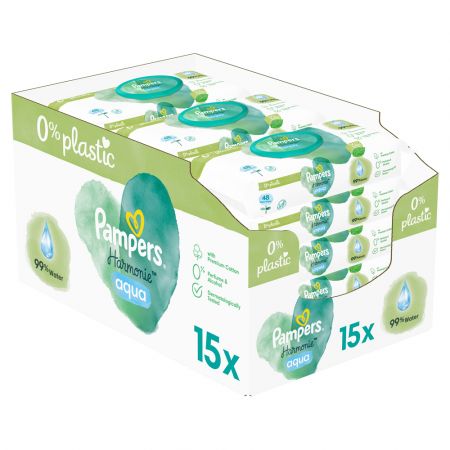 Pampers PAMPERS Harmonie Aqua vlhčené ubrousky Plastic Free 15x48 ks = 720 ks