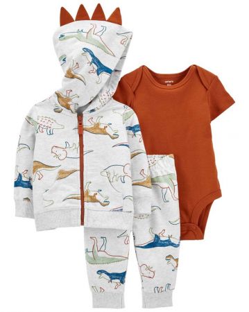 CARTERS CARTER'S Set 3dílný mikina, tepláky, body kr. rukáv Brown Dino chlapec NB