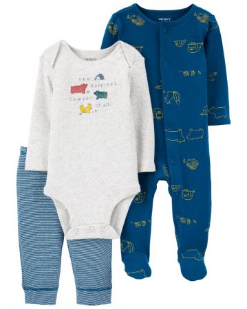 CARTERS CARTER'S Set 3dílný body dl. rukáv, tepláky, overal Blue Animals chlapec 6m