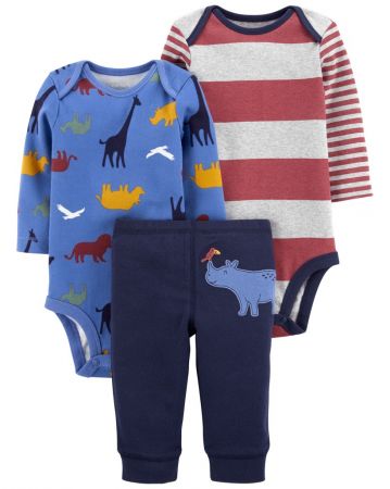 CARTERS CARTER'S Set 3dílný body dl. rukáv 2ks, tepláky Blue Dino chlapec 3m