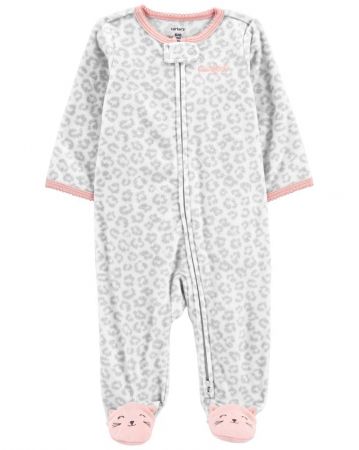 CARTERS CARTER'S Overal na zip fleece Sleep & Play Grey Leopard dívka NB