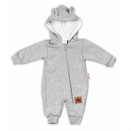 BABY NELLYS teplákový overal s kapucí TEDDY Šedá vel. 74