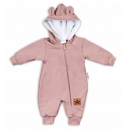BABY NELLYS teplákový overal s kapucí TEDDY Pudrová vel. 62