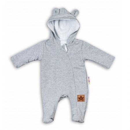 BABY NELLYS kojenecký teplákový overal s kapucí TEDDY Šedá vel. 74