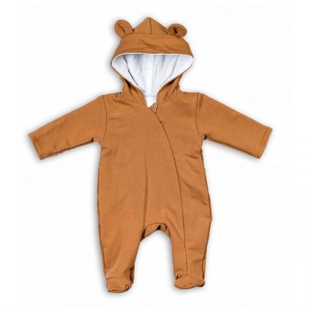BABY NELLYS kojenecký teplákový overal s kapucí TEDDY Karamelová vel. 68