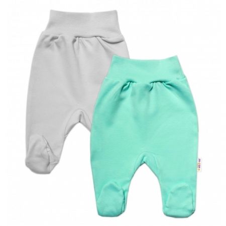 BABY NELLYS bavlněné polodupačky BASIC PASTEL Mátová/Šedá 2ks vel. 56